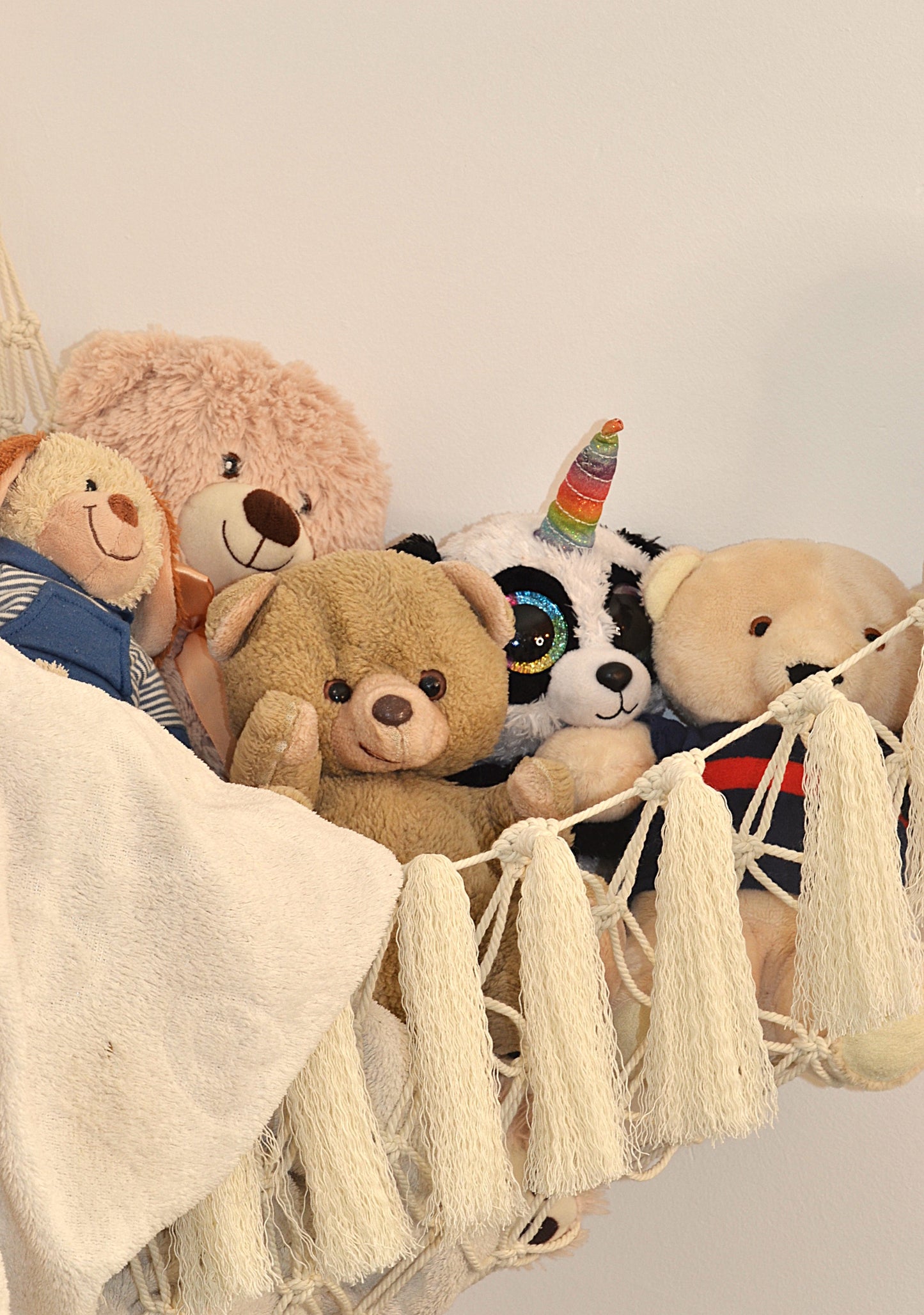 Hamac à doudous en macramé - rangement bohème - Décoration murale chambre bébé enfant