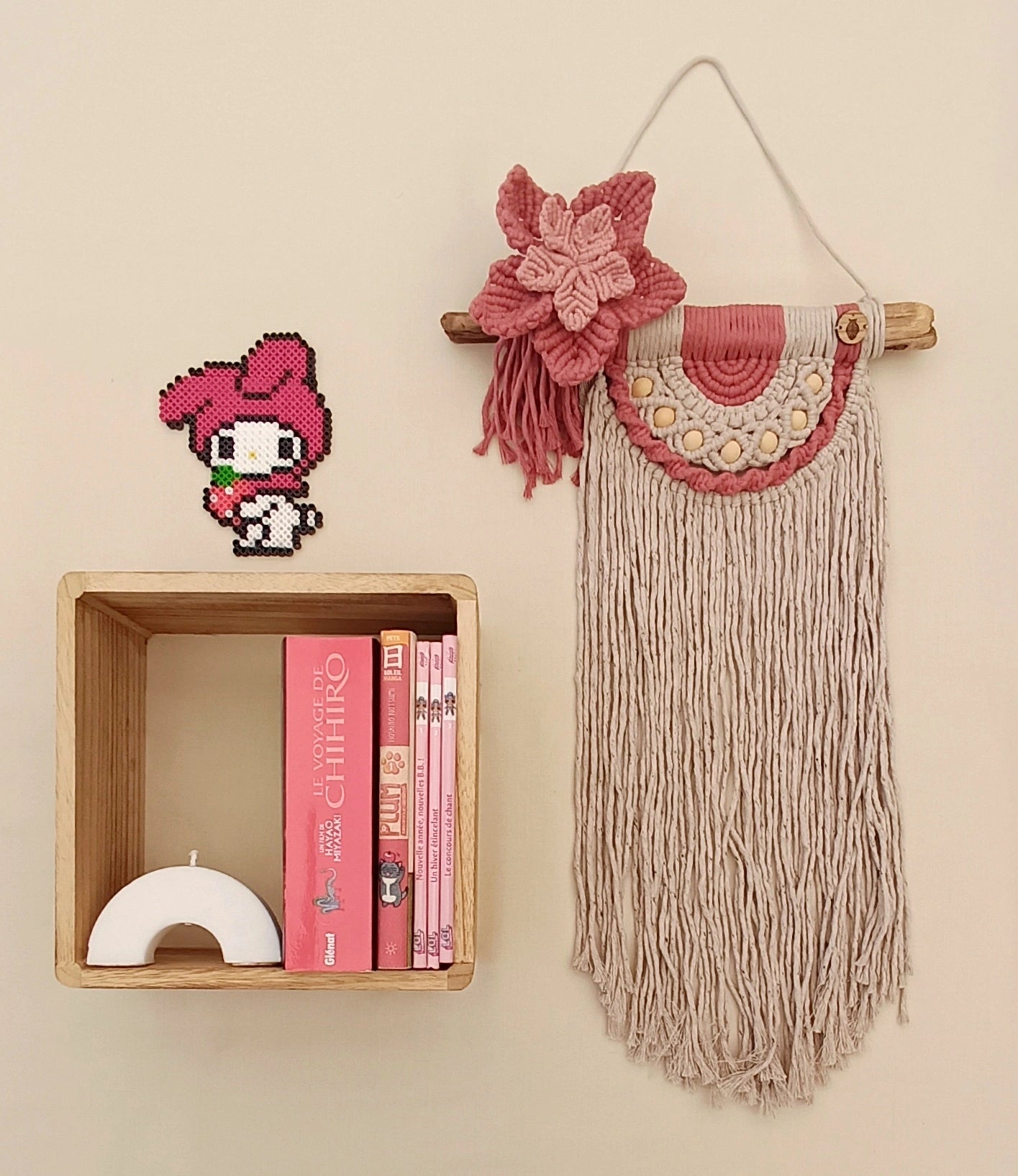 Tenture murale bohème en macramé - demi cercle girly - Décoration murale chambre enfant