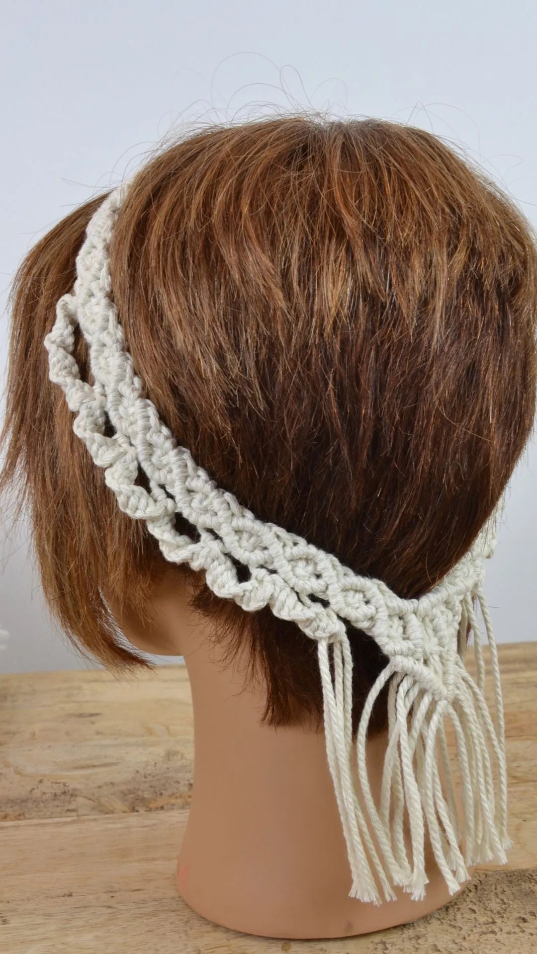 Voile pour cheveux bohème en macramé
