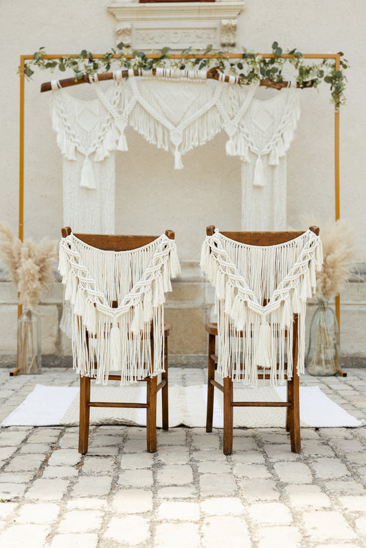Dos de chaise bohème en macramé (vendus par 2) - Décoration artisanale pour mariage et évènements