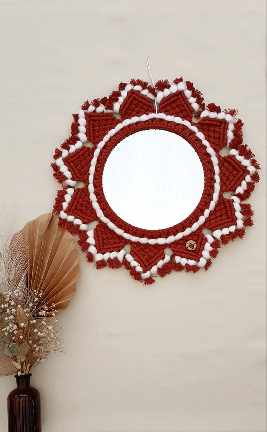 Miroir en macramé terra cotta - format moyen