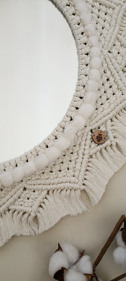 Miroir en macramé blanc - grand format
