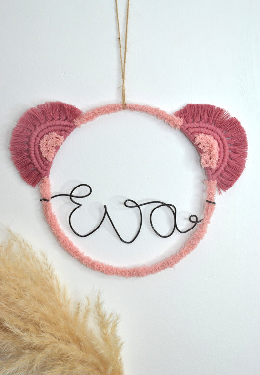 Tête d'ourson en macramé - prénom personnalisable - Décoration murale chambre bébé enfant
