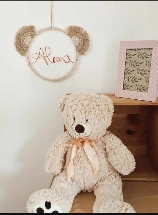 Tête d'ourson en macramé - prénom personnalisable - Décoration murale chambre bébé enfant