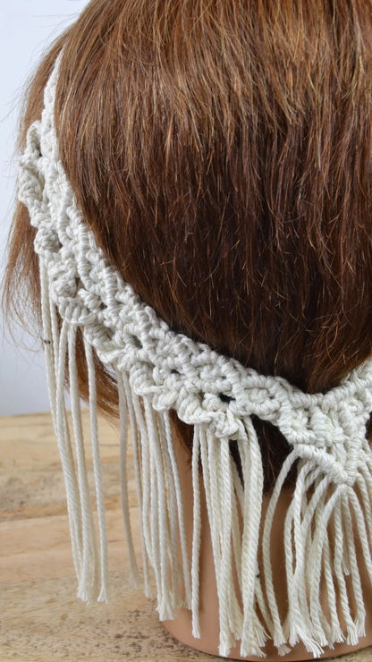 Voile pour cheveux bohème en macramé