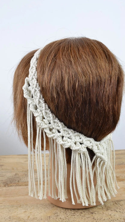 Voile pour cheveux bohème en macramé