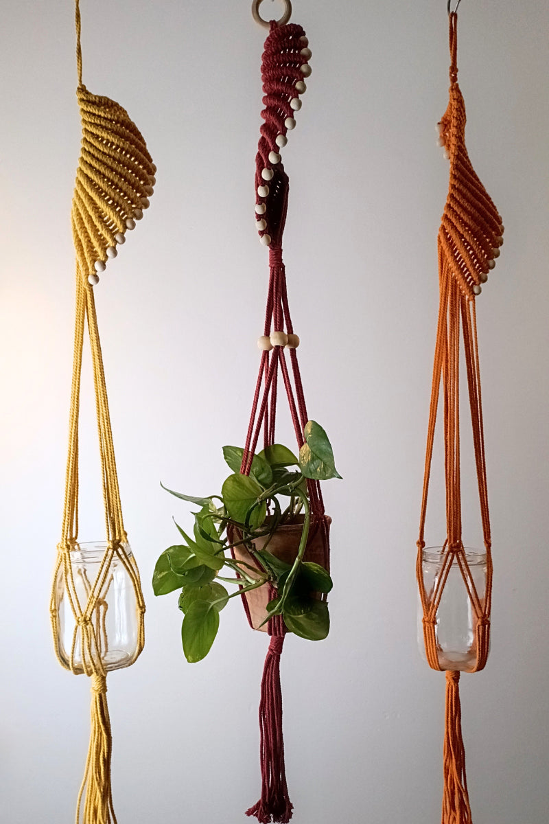 Suspension pour plante en macramé - Motif spirale